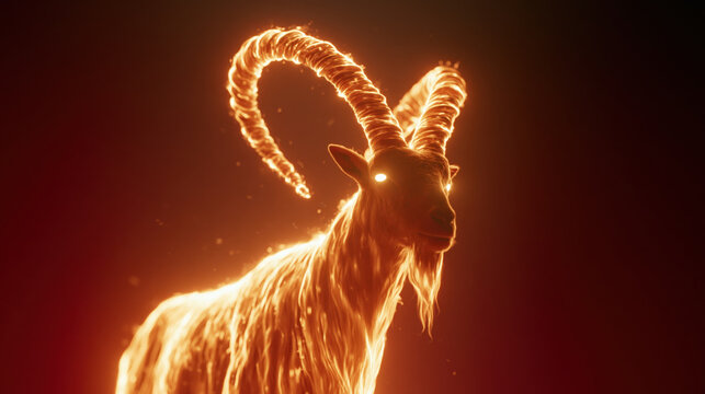 Markhor goat with glowing horn in dark background