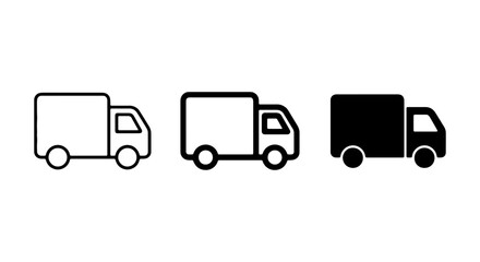 Fototapeta premium Delivery Truck Icons: Outline, Filled, and Silhouette Vector Graphics for Logistics and Shipping