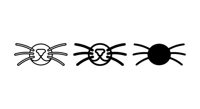 Minimalist Cat Face Icons, Simple Line Art & Solid Black Vector Graphics for Pet Brands