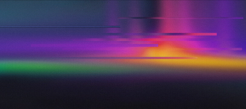 Colorful digital glitch background with scanline texture and futuristic gradient