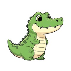 Obraz premium Cute Green Cartoon Crocodile Smiling on White Background