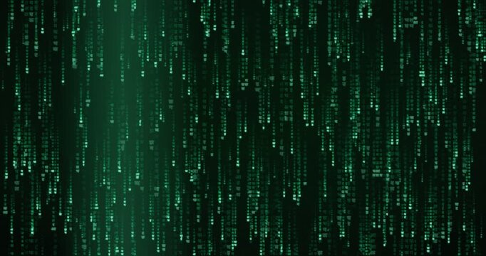 Devanagari characters cascade in a dense, phosphor green code storm animation with deep tunnel parallax effect.