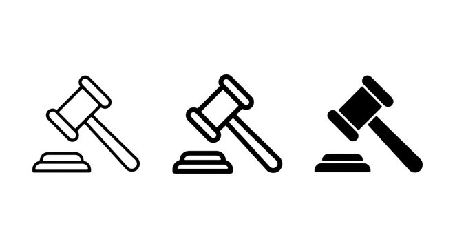 Gavel Icons Set: Judge's Hammer, Court Symbol, Legal Decision Vector Graphics