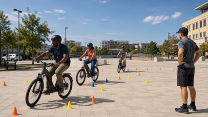 Obraz premium E Bike Safety Public Plaza Handling Clinic African
