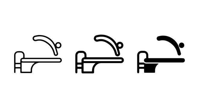 Diving Board Icons Set, Swimming Pool Sports Action, Aquatic Recreation Vector Graphics
