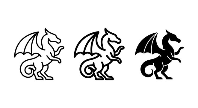 Dragon Icons: Mythical Creature Vector Graphics in Outline, Filled, and Silhouette Styles