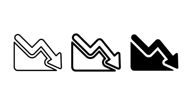 Falling Down Trend Graph Icons, Business Decline Vector Set, Financial Crisis Symbols