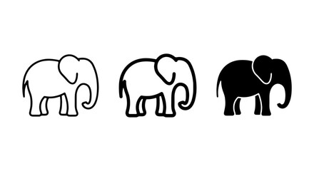 Fototapeta premium Elephant Icons Set, Simple Outline and Silhouette Vector Graphics, Wildlife Animal Symbols