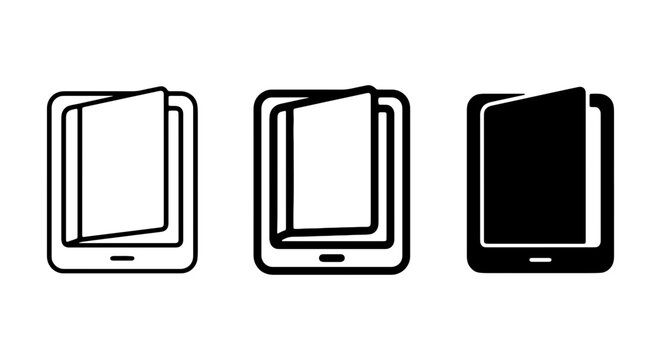 Ebook Reader Icons: Digital Book, Electronic Device, Open Page Symbols
