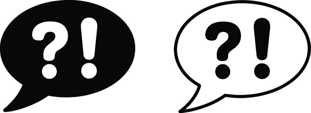 Question and exclamation speech bubble icon set outline and filled vector
