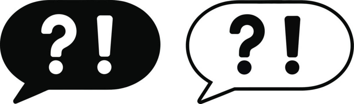 Question and exclamation speech bubble icon set outline and filled vector