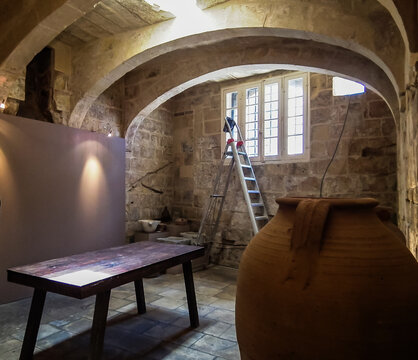 One of halls in cellar in Inquisitors Palace in historical part of Vittoriosa Birgu city in the Malta.