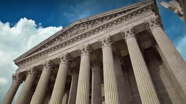 United States Supreme Court Building with Grand Corinthian Columns and Classical Architecture Under Dramatic Sky