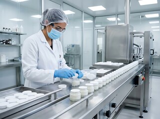 Naklejka premium Scientist in sterile lab processing samples.