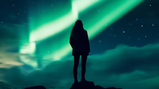 Mystical Aurora Nightscape with Person