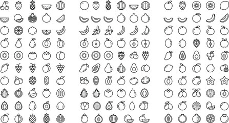 Fresh fruits and healthy organic food line icon set featuring apple banana orange and berry symbols © Sabbir