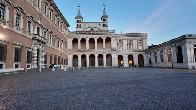 Aesthetic cinematic view of the Loggia of Blessings Lateran Palace Rome