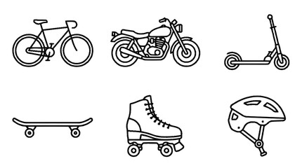 Various transportation and sports equipment icons are shown together © sulastri