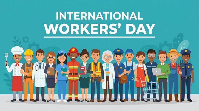 Labor day illustration diverse workers celebrating international workers' day