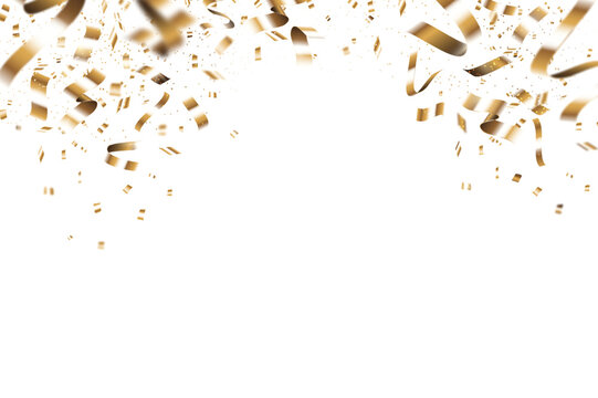Golden Confetti Border Background with Luxury Falling Glitter, Festive Celebration Frame, Vector Illustration