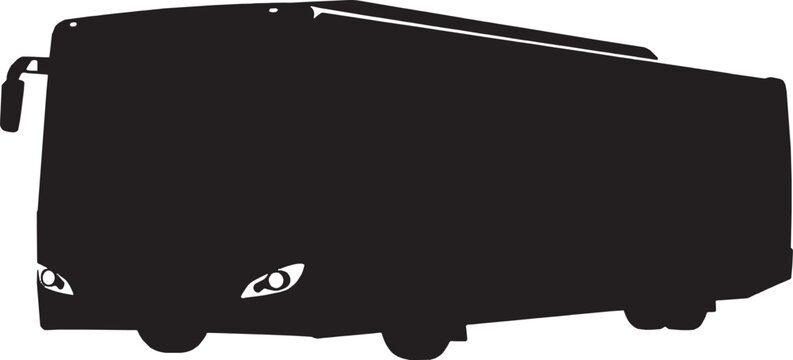 Black silhouette of a modern city bus viewed from the front side angle isolated on transparent background, Vector
