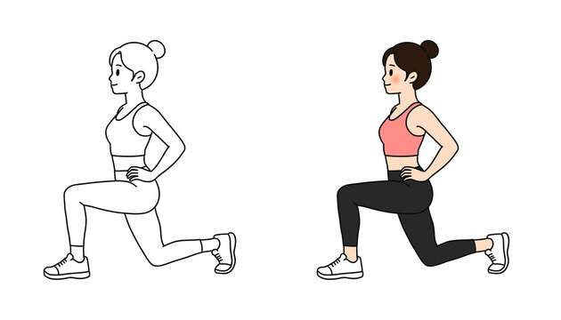 Woman Lunge Exercise Character Illustration