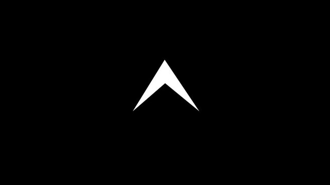 Minimalist bold white arrow pointer icon animation moving up on black background. Ideal loop asset for clean navigation icons, swipe up indicators, and tech ui graphics.