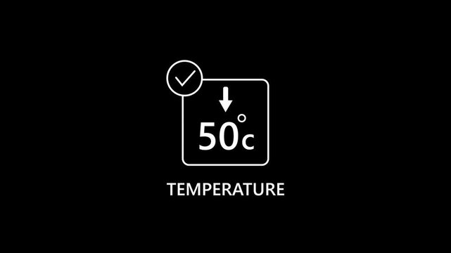 Interactive smart home temperature ui layout displaying fifty degrees celsius with check mark. Perfect for dashboard presentation, industrial monitor clips, and tech animation.