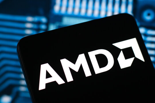 In this photo illustration, the AMD (Advanced Micro Devices) logo is seen displayed on a smartphone screen.