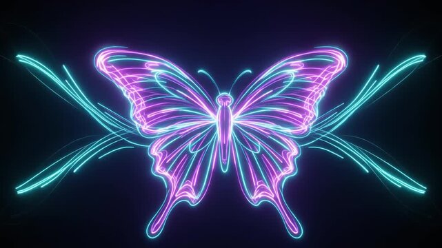 Futuristic Glowing Butterfly Formed by Flowing Luminous Light Trails and Energy Ribbons, Full HD Sci-Fi Motion Background.