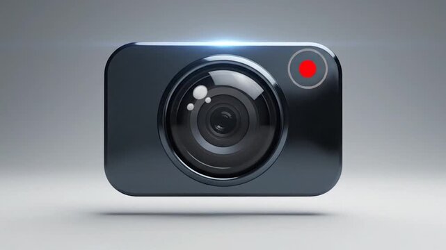 Modern black action camera isolated on a grey background