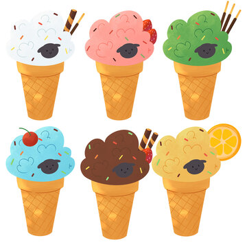 Colorful rainbow sheep shaped ice cream cona
