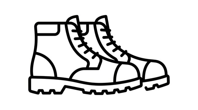 Minimalist black outline icon of a pair of sturdy lace-up boots perfect for hiking or work