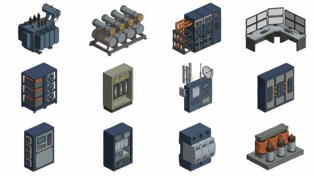 Industrial electrical switchgear and control panels collection.