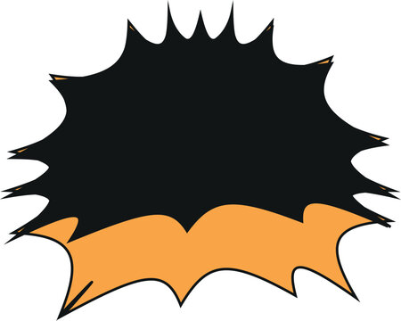 An edgy star-shaped comic book speech bubble featuring a bold black and orange color scheme. This high-contrast vector graphic is ideal for action-oriented design comics and eye-catching visual 