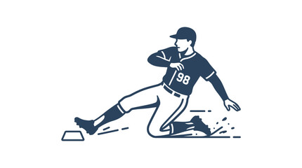 Fototapeta premium Baseball player sliding into base, action sport graphic, vintage style illustration