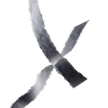 Cross mark made of torn dark gray paper strips with background abstract distressed minimalist composition material creative fragment isolated artistic