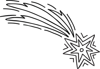 Shooting star, flying cosmos meteorite doodle. Falling meteorite tail linear icon, shooting galaxy meteor burst line isolated vector symbol or flying space comet trail outline sign © Vector Tradition