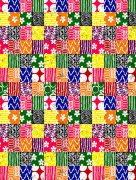 Seamless African Kitanga Pattern with Ethnic Geometric Shapes and Abstract Ankara Wax Print Textile Design