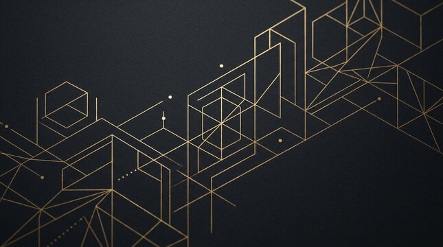 Luxury dark background with golden isometric geometric lines