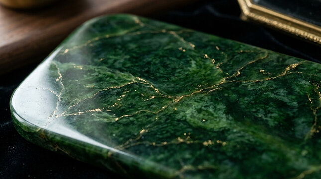 water drops on a leaf Luxury emerald green jade stone texture with gold veins