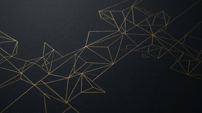 Abstract black background with golden polygonal geometric lines