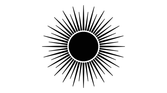 Minimalist black sun icon with radiating sharp rays on a white background.