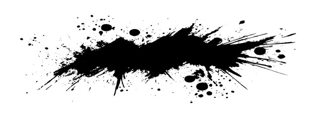 Obraz premium Abstract black ink splatter grunge brush stroke graphic element texture for creative background design vector illustration.