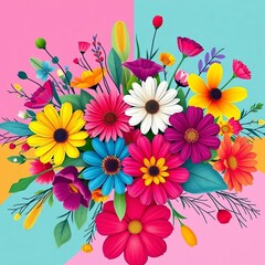 Fototapeta premium Vibrant floral arrangement with clean lines and geometric shapes, perfect for graphic design projects, vibrant, illustration