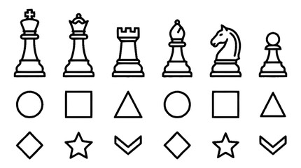A graphic illustration of chess pieces and geometric shapes. © Ha