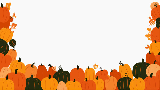 Warm autumn pumpkins and gourds create a cozy border showing the bounty of harvest season with a festive feeling