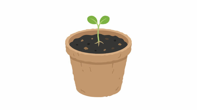 Seedling in Pot, Green Plant, Flat Design, Vector Illustration