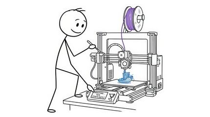 Fototapeta premium 3D Printing Stick Figure Man Operating Machine on Desk Isolated White Background
