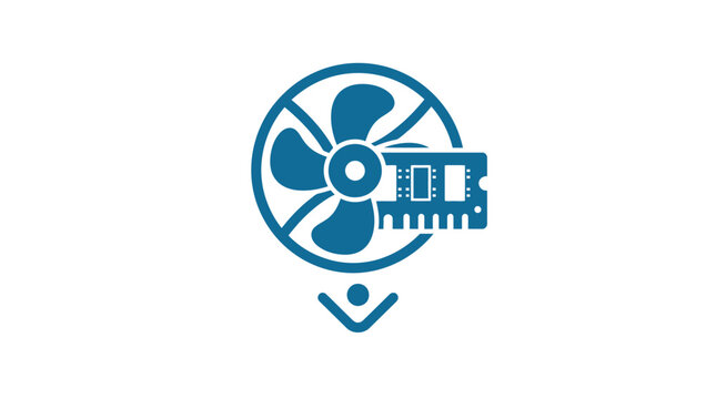 Computer Cooling Fan with RAM Module Icon - Technology and Hardware Concept
